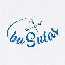 Busulas company logo in blue script handwriting style
