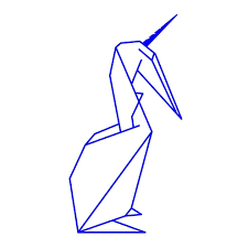 Blue line art stylized bird in geometric abstract design