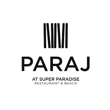 PARAJ restaurant and beach logo with vertical line design at Super Paradise