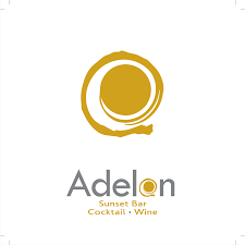 Adelon cocktail bar logo with golden circular design and straw