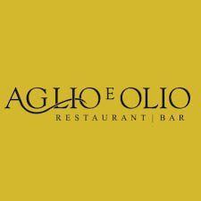 Aglio Olio restaurant and bar logo on gold background