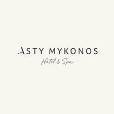 Asty Mykonos Hotel and Spa logo in gray text on cream background