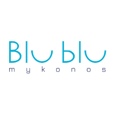 BluBlu Mykonos logo with blue curved text design