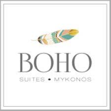 Boho Suites Mykonos logo with decorative feather design
