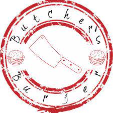 Butcher shop stamp with cleaver knife and circular text border in red