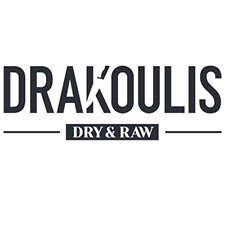Drakoulis Dry and Raw logo with text and horizontal lines design