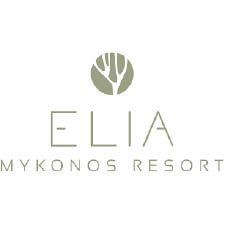 Elia Mykonos Resort logo with stylized leaf design and text