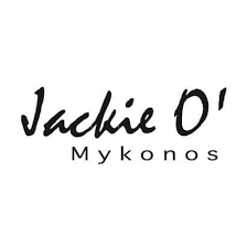 Jackie O' Mykonos logo with stylized handwritten script text
