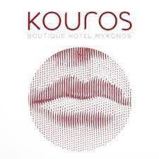 Kouros logo featuring stylized lips design in maroon dots pattern
