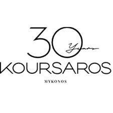 Koursaros restaurant logo with stylized 30 mark and signature, Mykonos