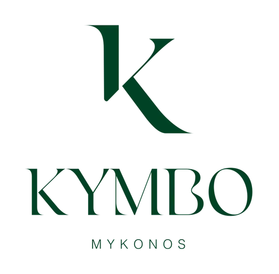 Kymbo Mykonos logo with dark green geometric K symbol and company name