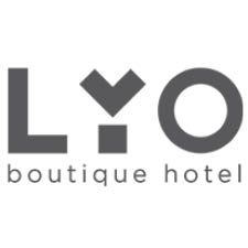 Lyo boutique hotel logo with geometric letterforms and text