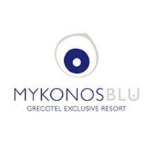 Mykonos Blu Grecotel Exclusive Resort logo with blue circular design