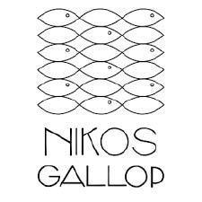 Nikos Gallop logo with interlocking fish pattern and text lettering