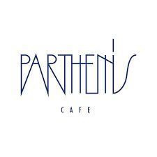 Parthenis Cafe logo with modern minimalist lettering design