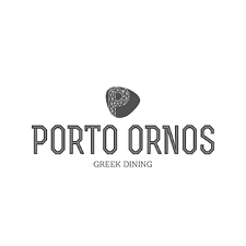 Porto Ornos Greek dining logo with stylized shell emblem