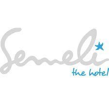 Semeli the hotel logo with gray cursive text and blue starfish icon