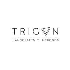 Trigon Handcrafts logo with geometric triangle design and Mykonos text